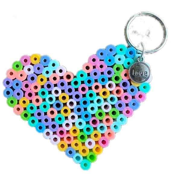 Heart Love charm keychain handmade Perler bead - Picture 1 of 6
